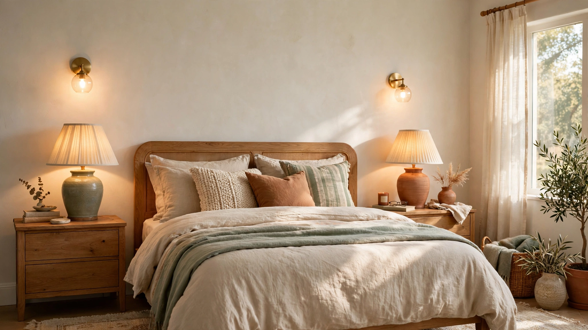15 Bedroom Lighting Ideas Beyond the Ceiling Light 4 Layered Bedside Lighting With a Lamp and a Glow