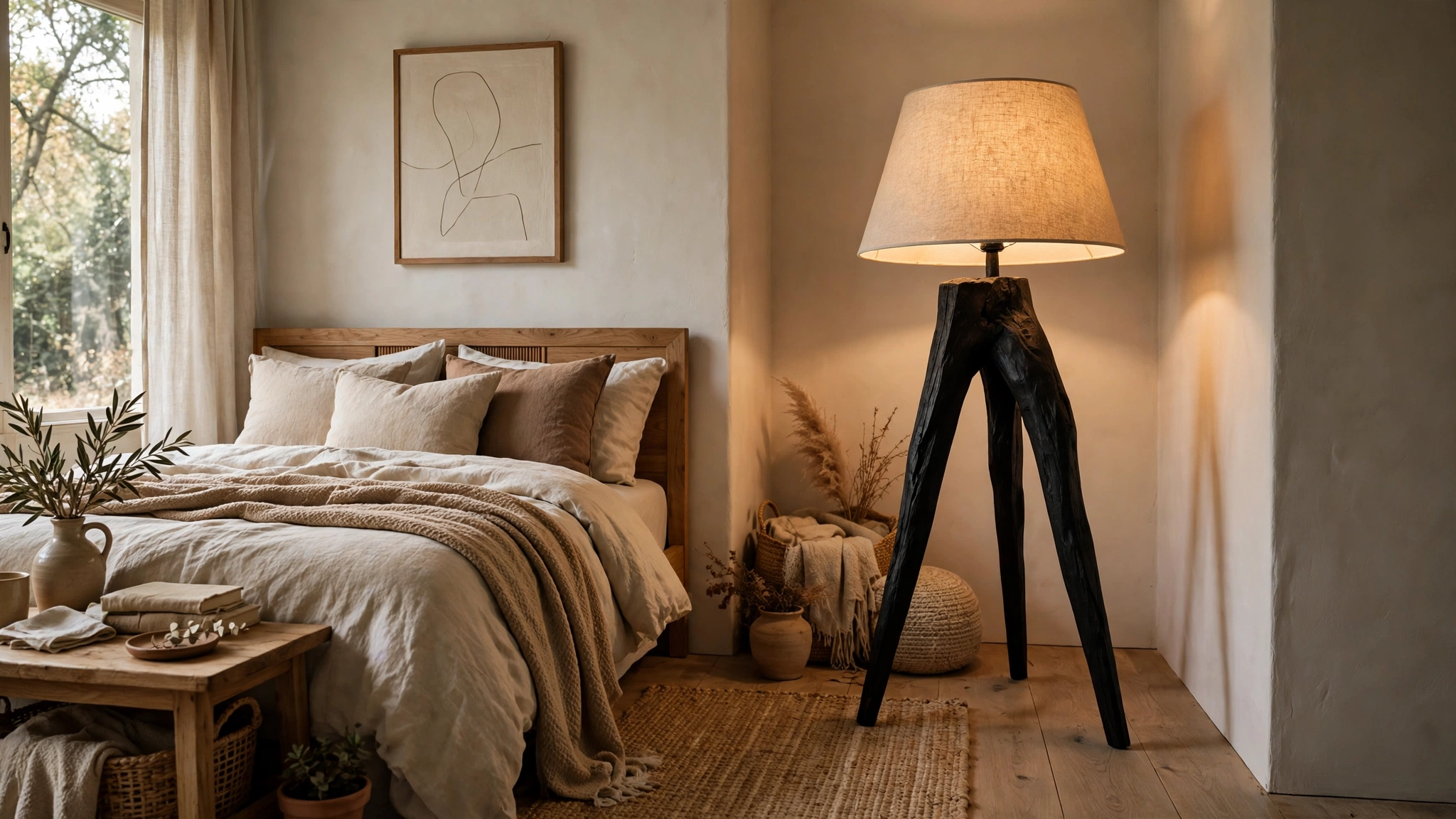 15 Bedroom Lighting Ideas Beyond the Ceiling Light 5 A Sculptural Floor Lamp for Dark Corners