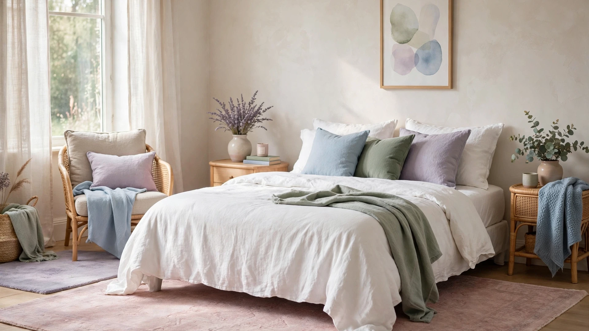 15 Bedroom Rug Ideas + Size Guide 3 Soft Pastel Rug for a Serene Retreat