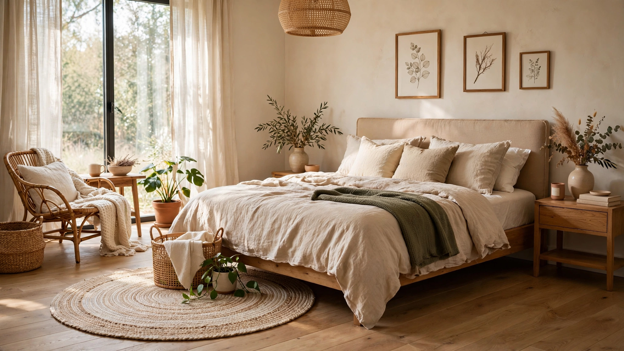 15 Bedroom Rug Ideas + Size Guide 4 Round Rug Beside the Bed