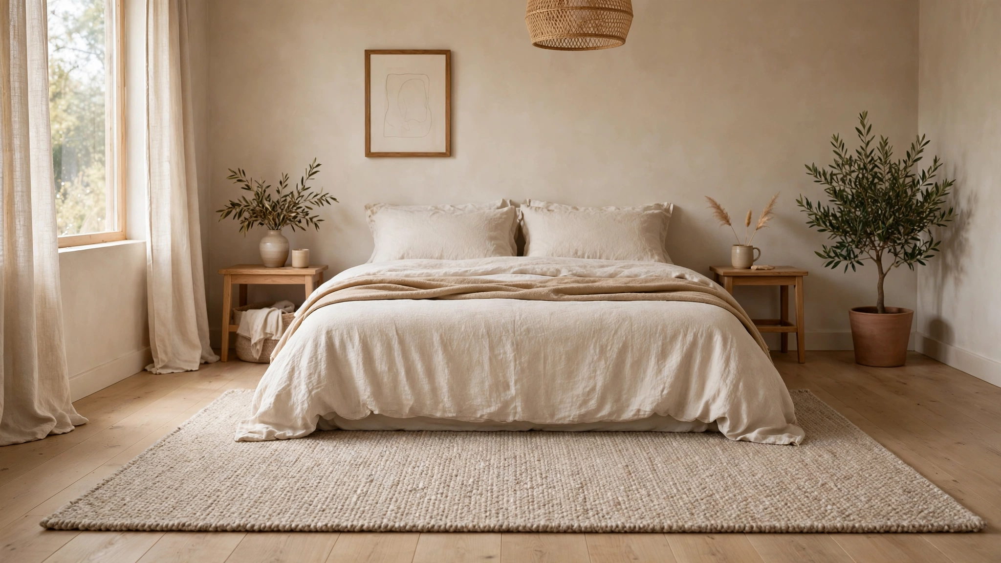 15 Bedroom Rug Ideas + Size Guide 5 Minimalist Solid Wool Rug