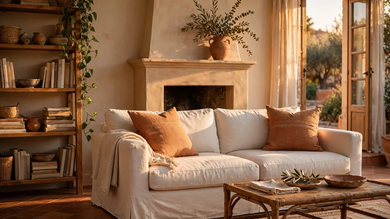 15 Warm Beige Living Room Ideas 4 Warm beige living room warmed up with terracotta pillows and clay vase
