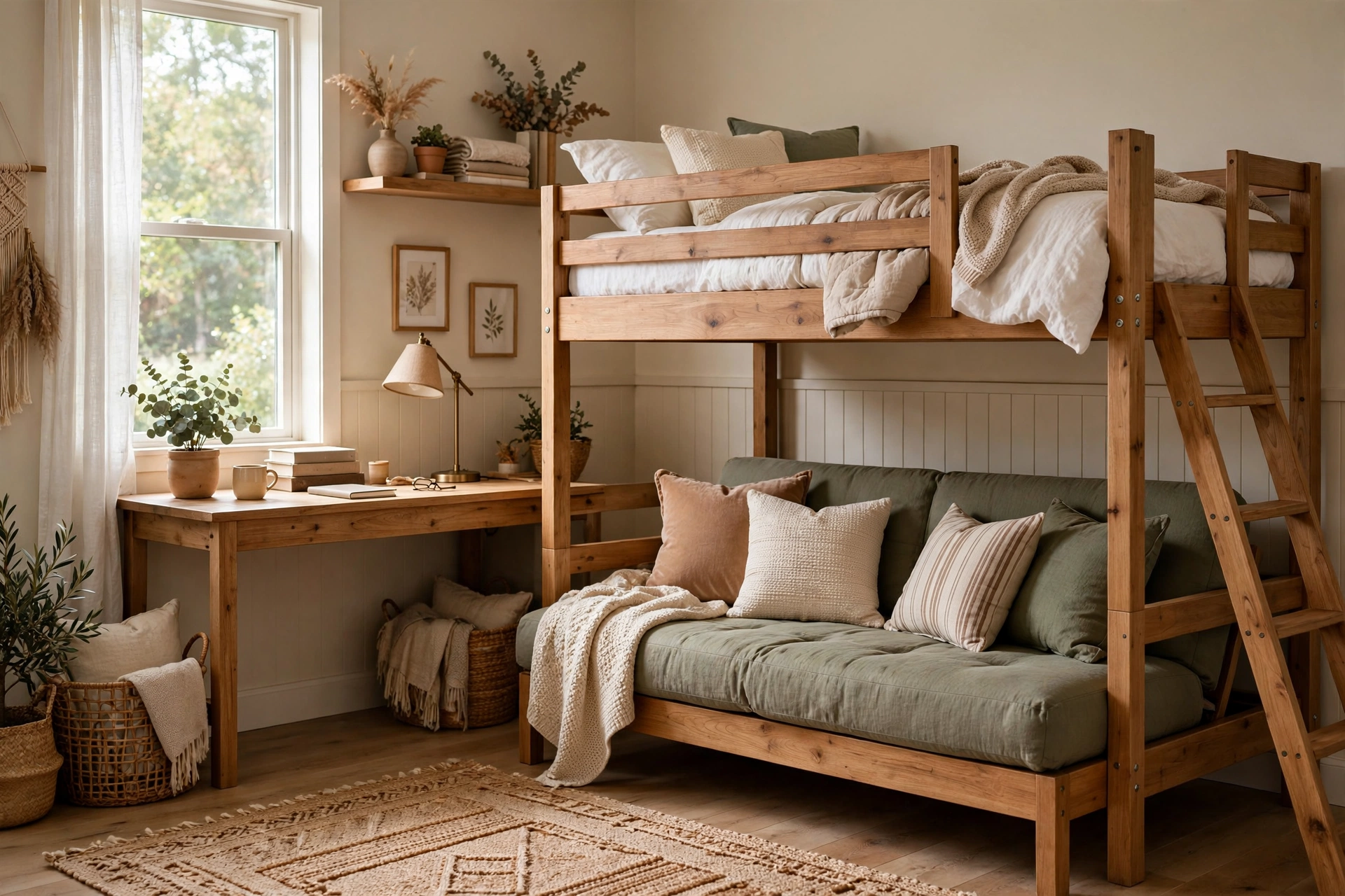 15 Space-Saving Bunk Bed Ideas 3 Twin-Over-Futon Bunk for Guest Rooms