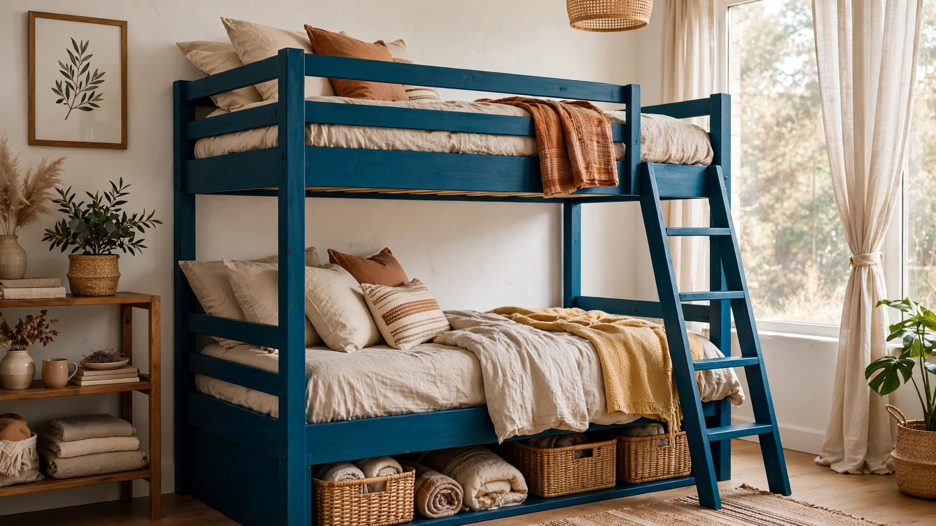 15 Space-Saving Bunk Bed Ideas 6 DIY Painted Bunks in a Bold Accent Color