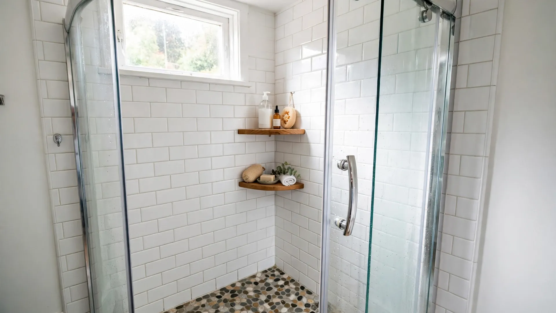 Small Bathroom with Shower: 20 Space-Smart Ideas 2 Corner shower with glass enclosure in a small bathroom with shower