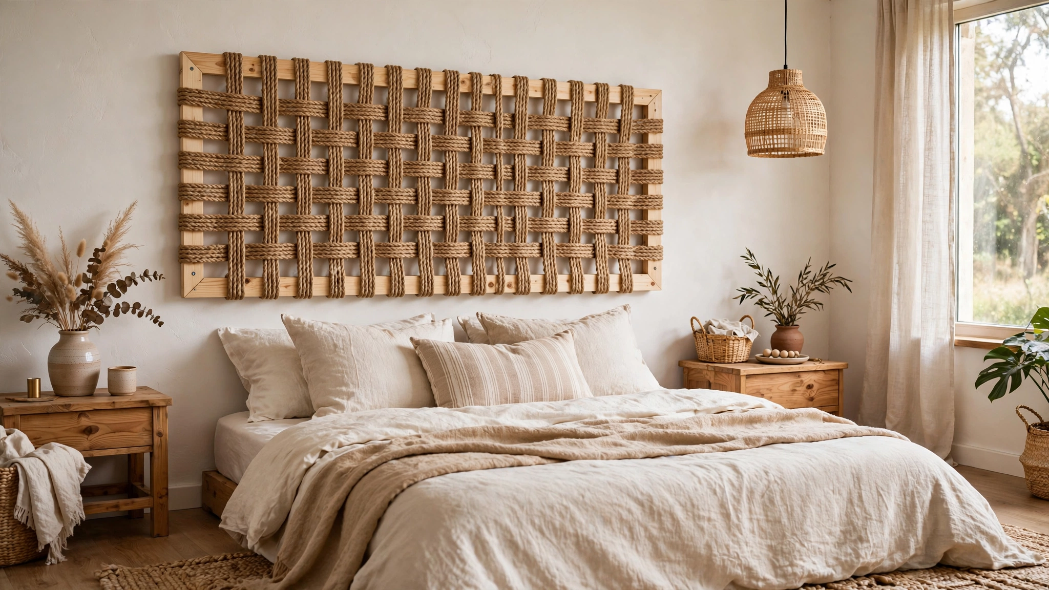 12 DIY Headboard Ideas on a Budget 4 Woven Jute and Rope Headboard