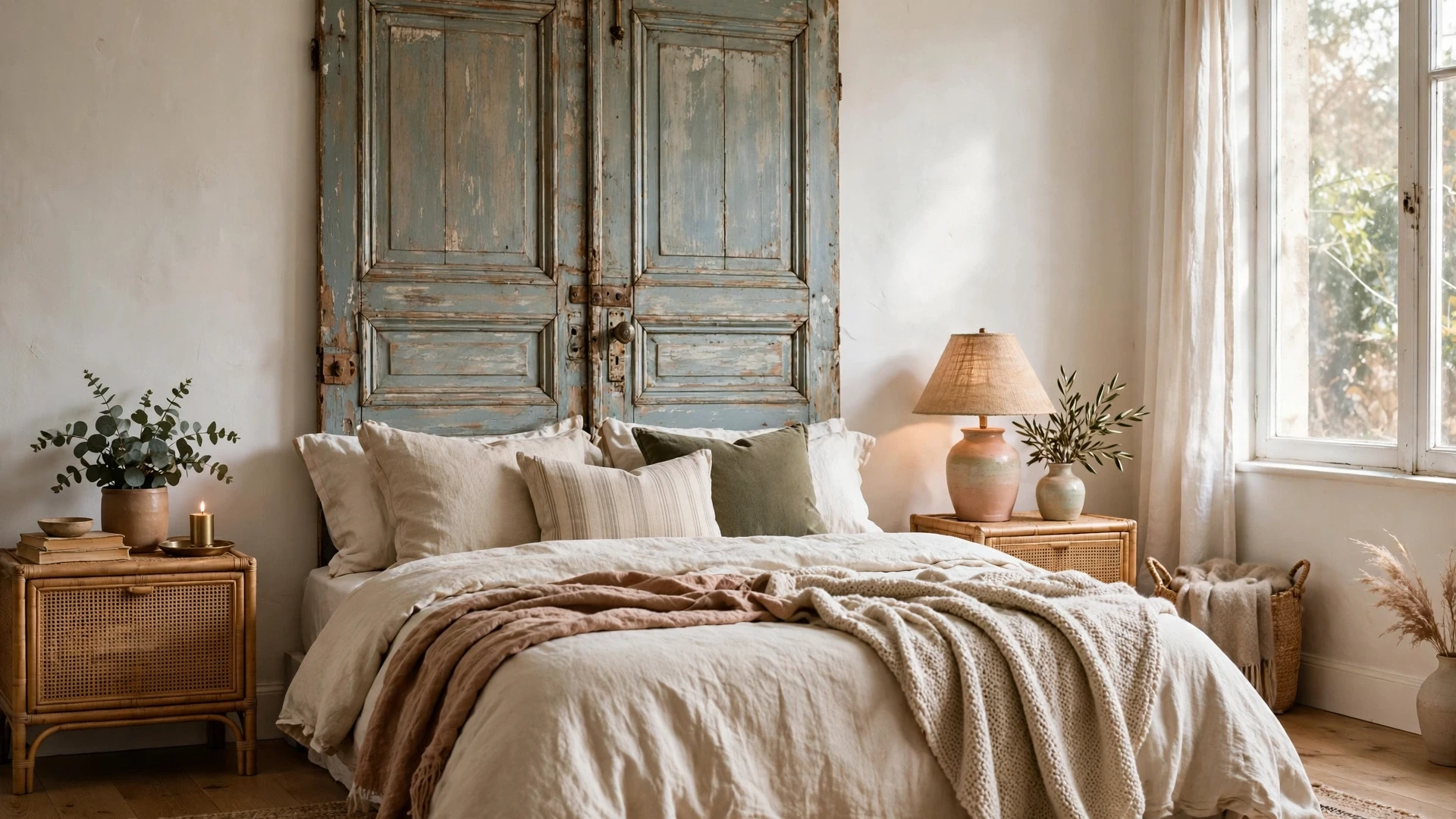 12 DIY Headboard Ideas on a Budget 5 Vintage Door or Shutter Headboard