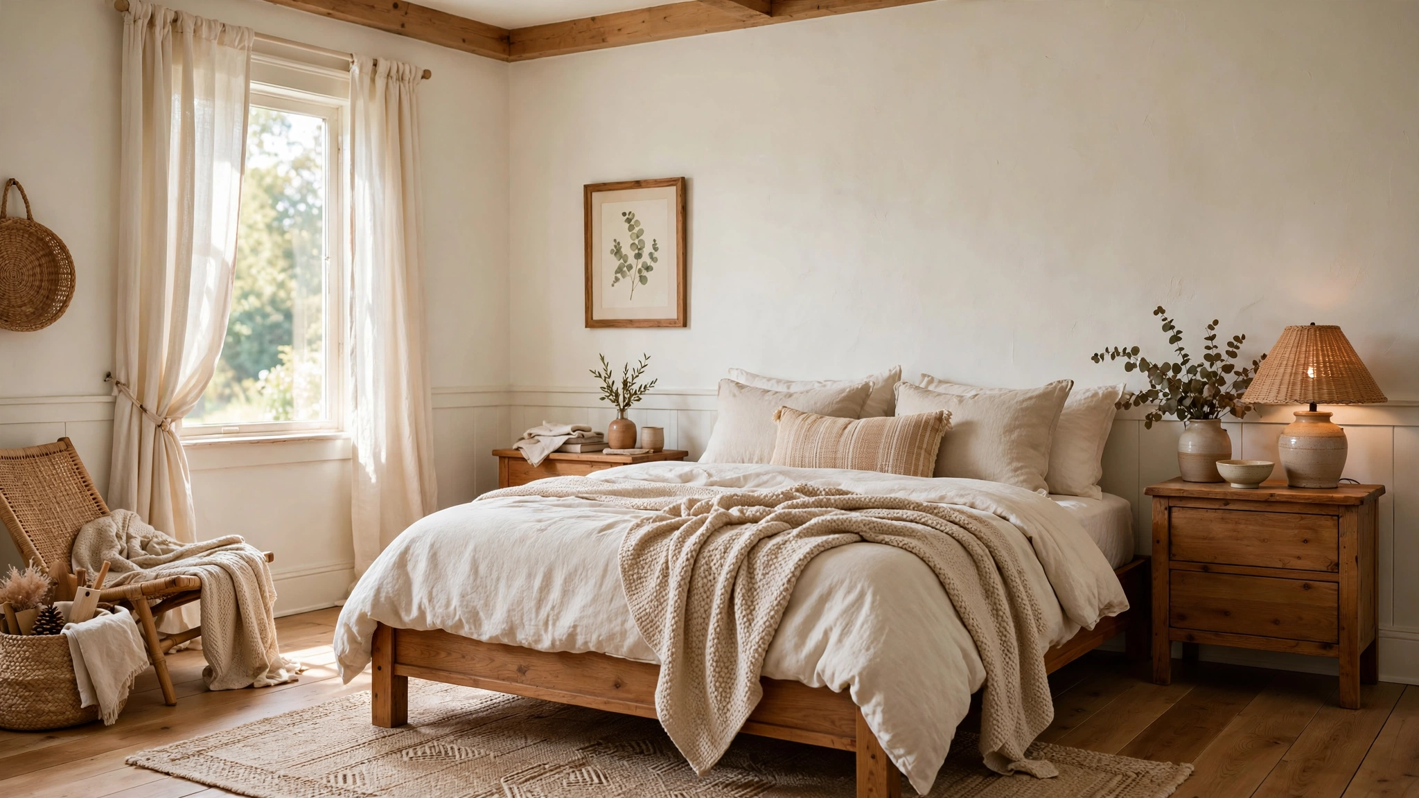 15 Cozy Farmhouse Bedroom Ideas 2 The Classic White-and-Wood Foundation