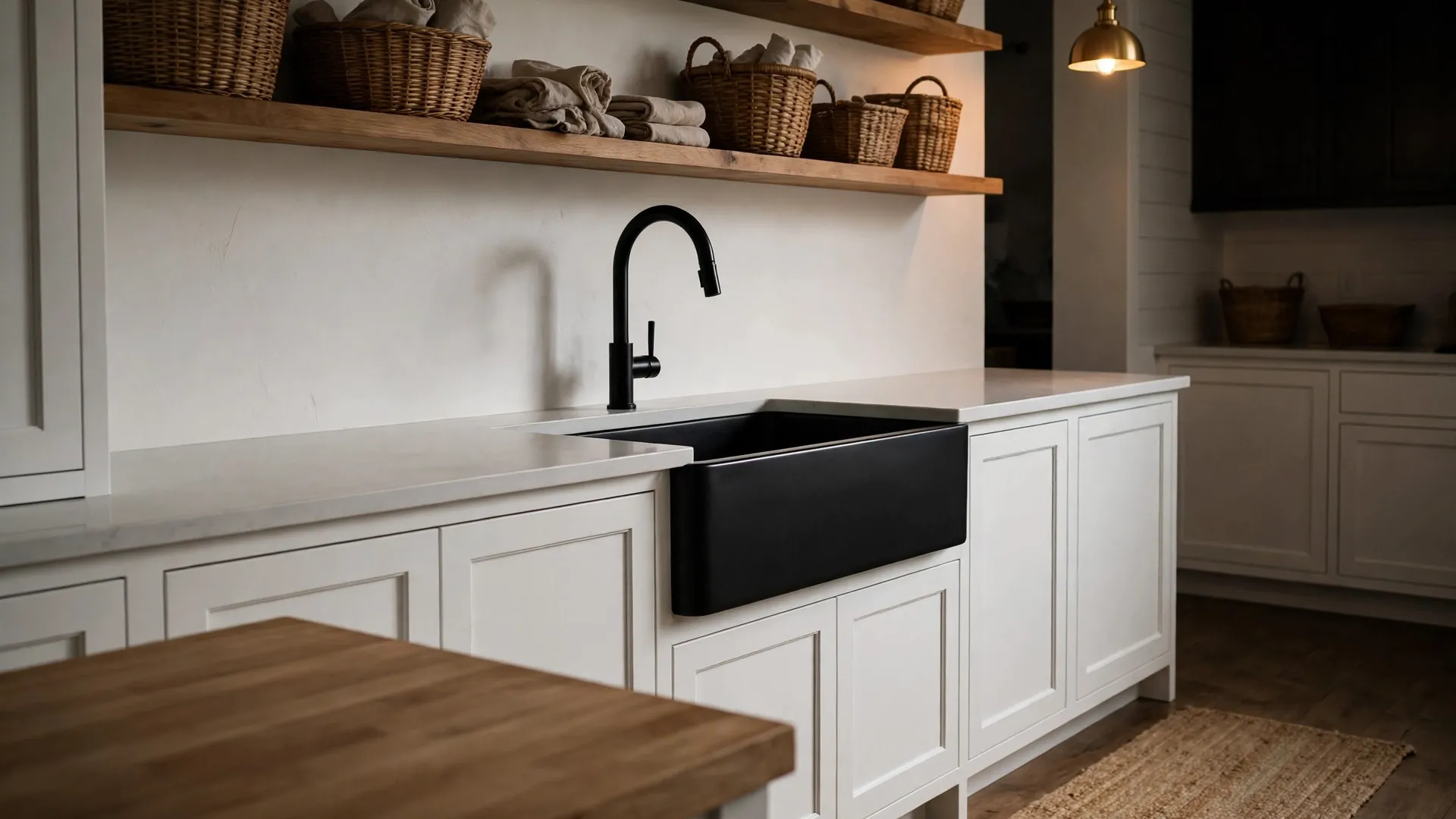 12 Farmhouse Kitchen Sink Ideas 4 Matte black farmhouse sink in modern white farmhouse kitchen