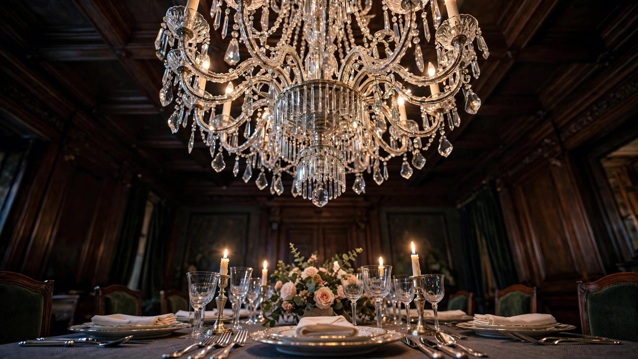 Formal Dining Room Ideas: 20 Elegant, Timeless Designs 2 Crystal chandelier above an elegant formal dining room table setting