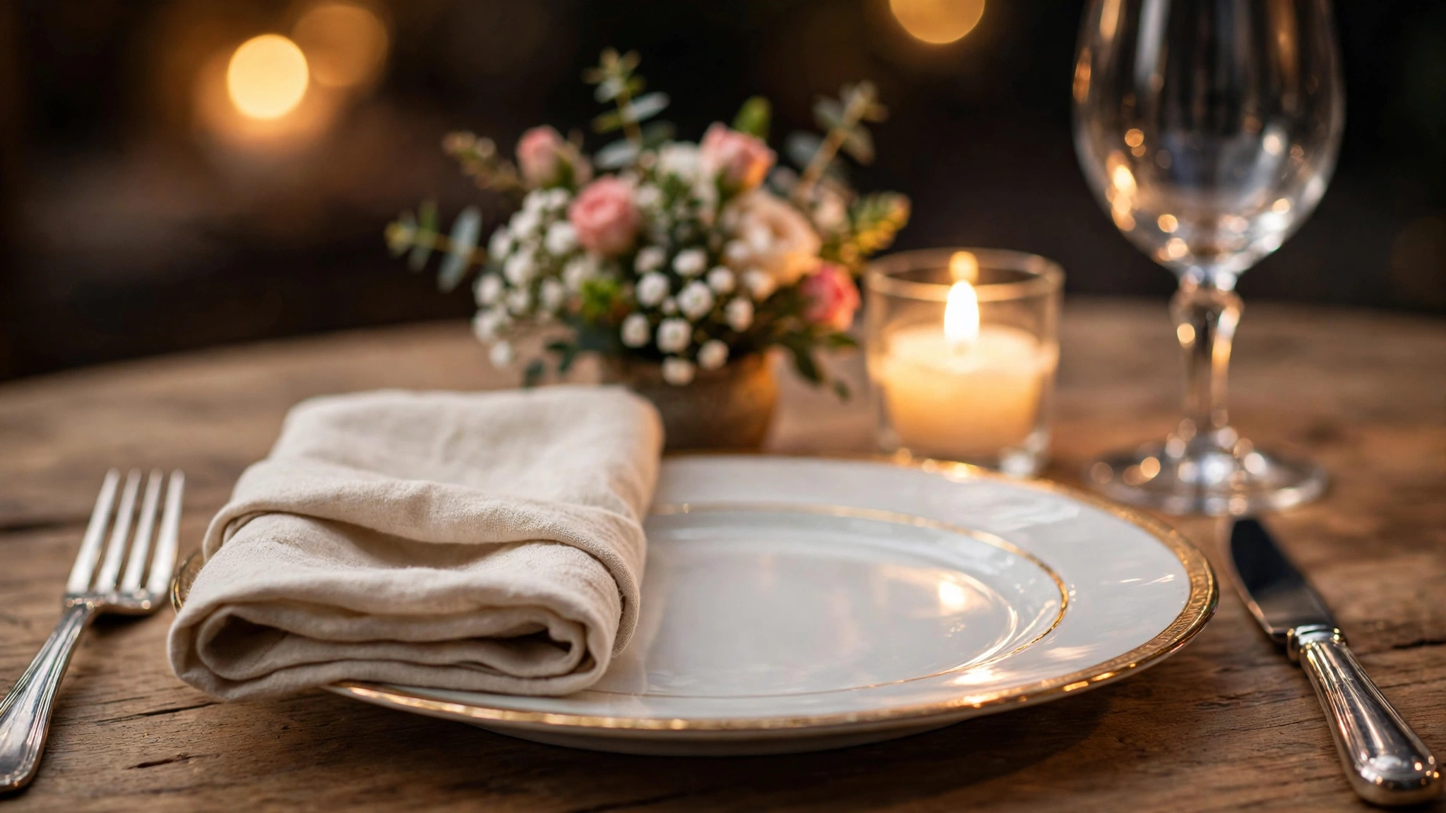 Formal Dining Room Ideas: 20 Elegant, Timeless Designs 5 Close-up of an elegant formal dining room table setting with plates, crystal glasses and candles