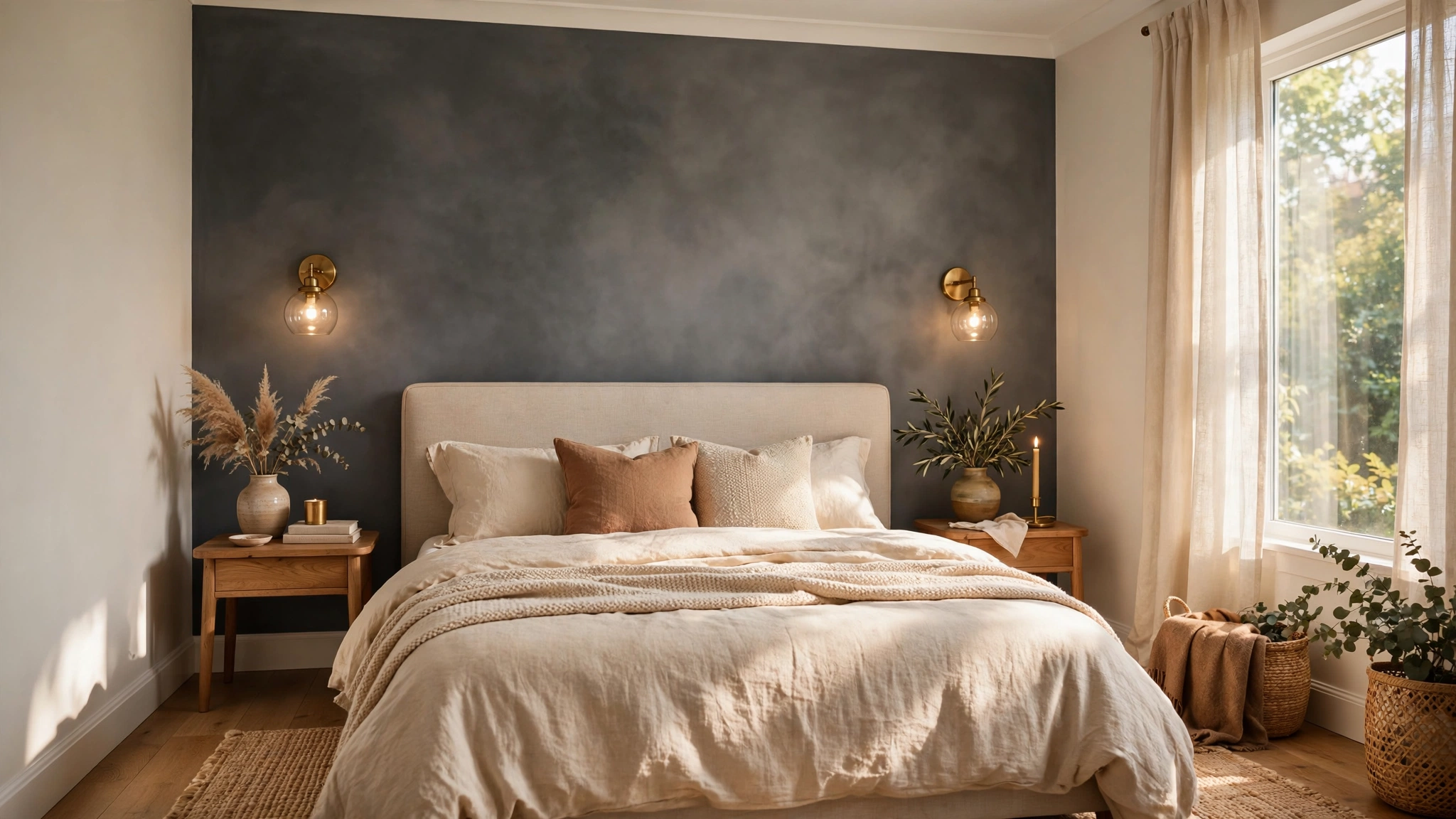 15 Soothing Gray Bedroom Ideas 3 Smoky Gray Accent Wall Behind the Bed