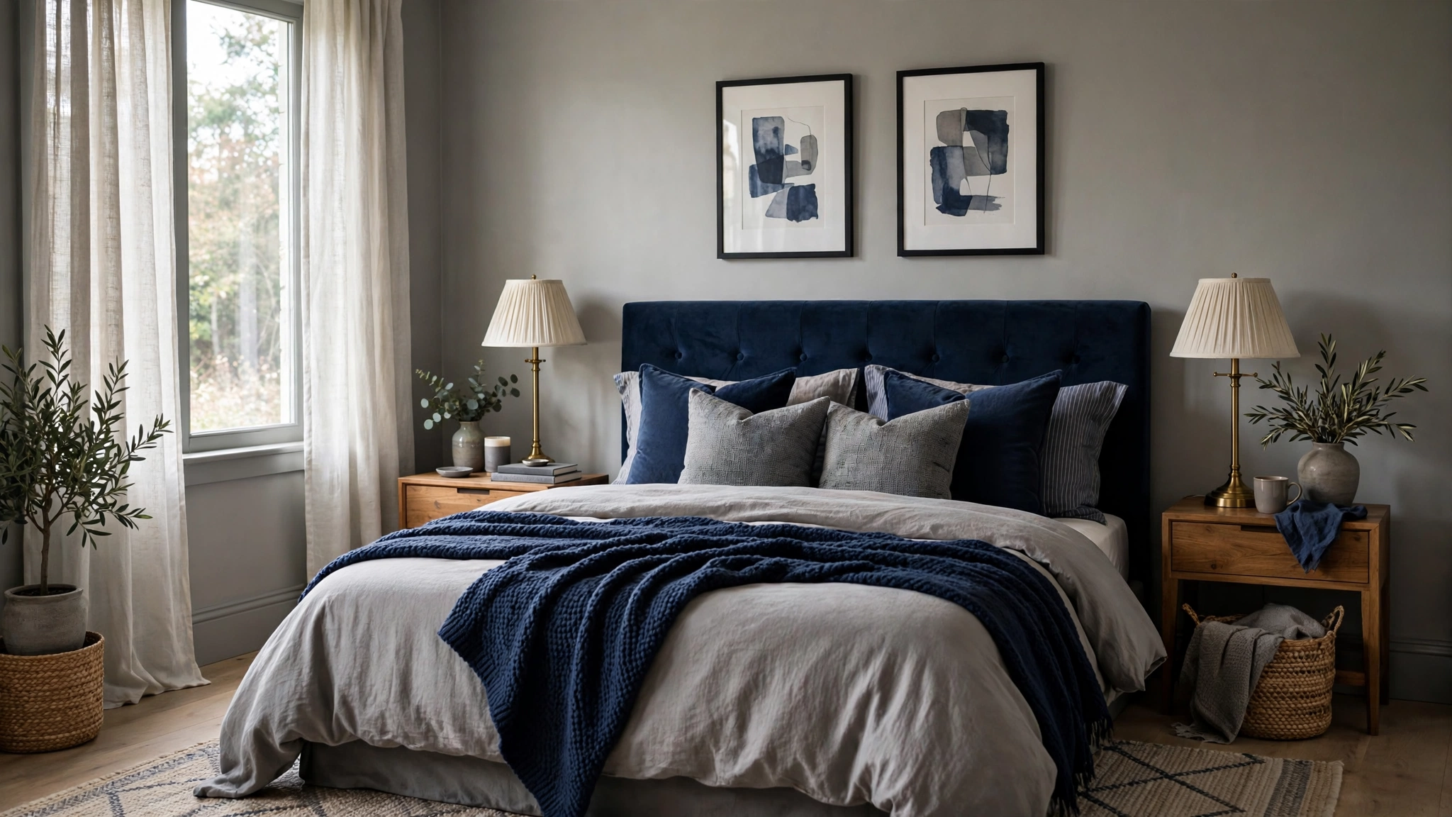 15 Soothing Gray Bedroom Ideas 4 Gray and Navy Sophisticated Pairing