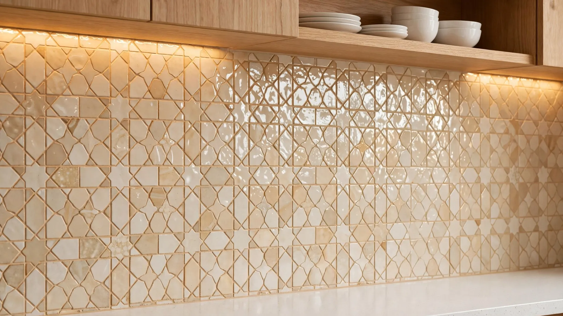 15 Kitchen Backsplash Ideas You'll Love 2 Glossy handmade zellige tile backsplash in warm cream tones