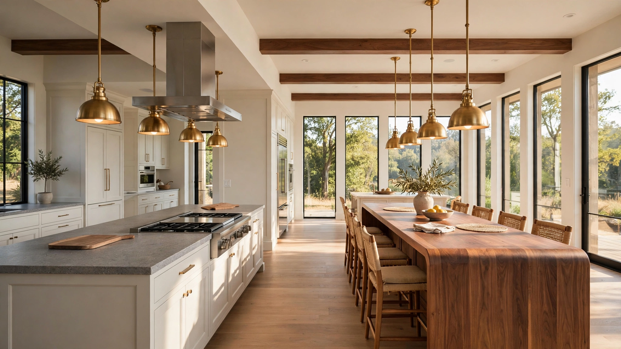 15 Kitchen Layout Ideas That Work 4 Double-island kitchen with stone and walnut islands