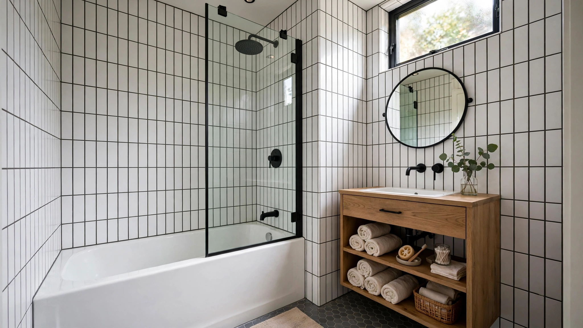 Small Bathroom with Shower: 20 Space-Smart Ideas 4 Shower-over-tub combo saving space in a small bathroom with shower