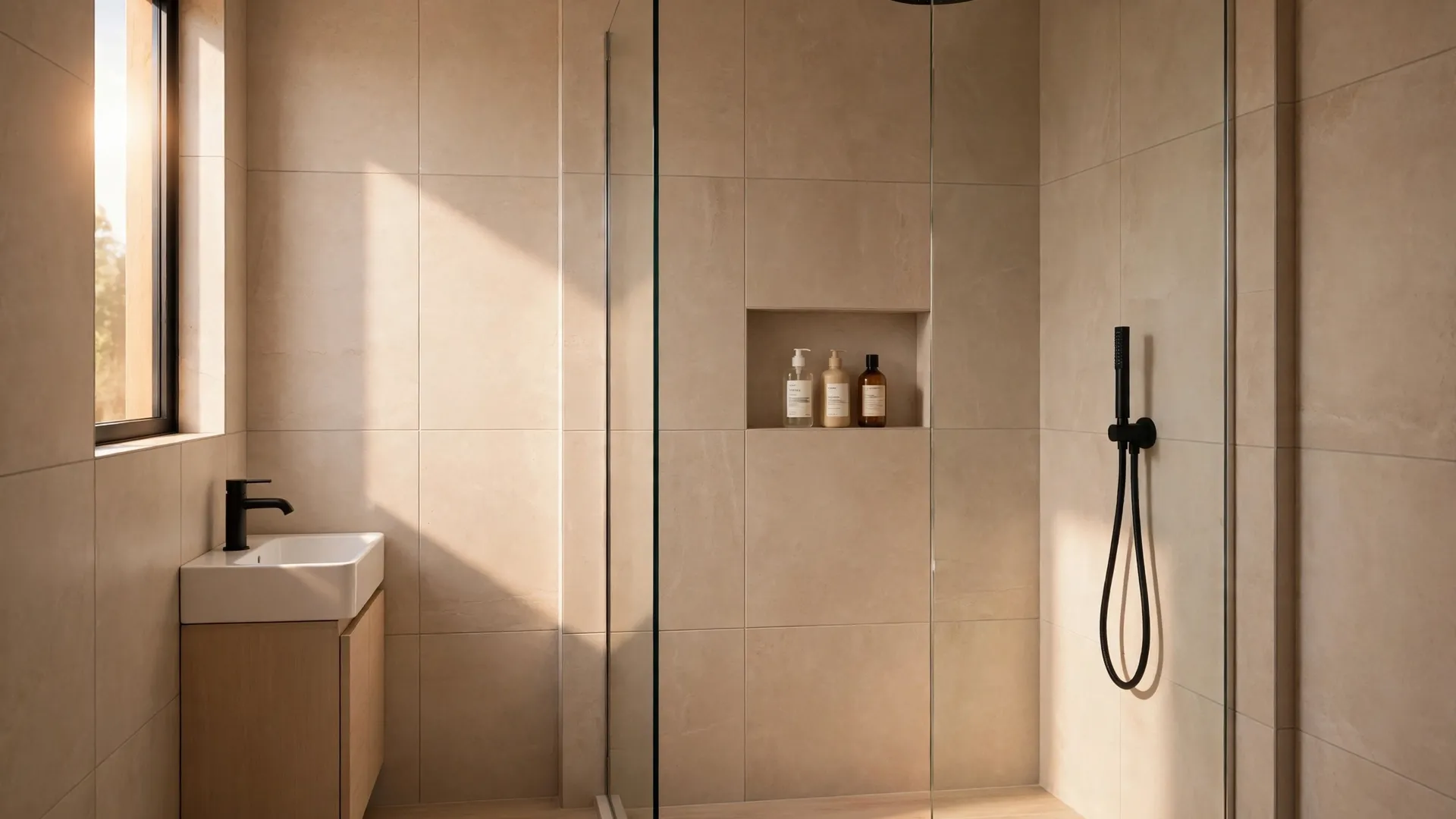 Small Bathroom with Shower: 20 Space-Smart Ideas 6 Walk-in shower with large-format tiles in a small bathroom with shower